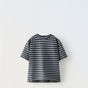 Zara Kids Navy and Gray Striped Tee